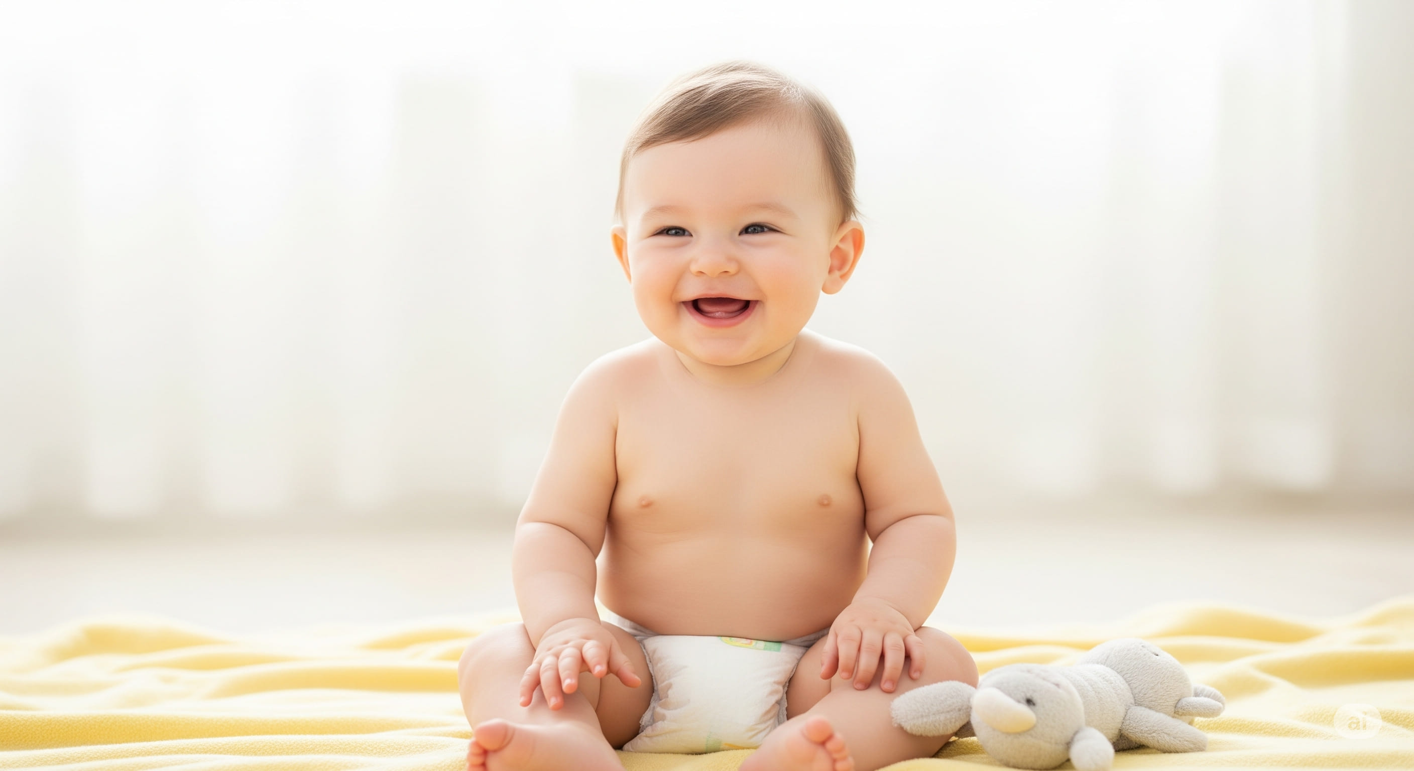 Bebé sonriendo durante cambio de pañal